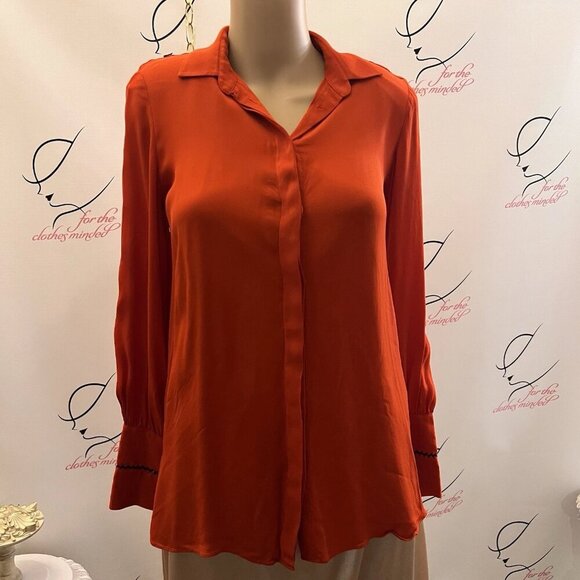 Massimo Dutti . Sz 2. Red Rayon Embroidered Long Sleeve Blouse. Asymmetric B95 - Picture 1 of 7